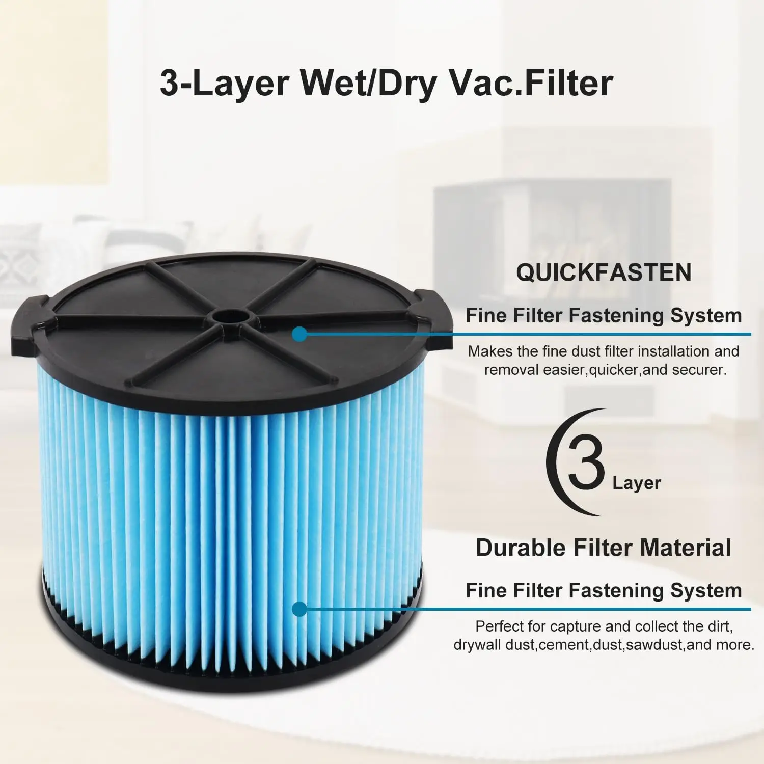 VF3500 Replacement Filter for Shop Vacuum 3-4.5 Gallon Wet Dry Vacuums,Filters for WD4050, WD3050, WD4080, WD4522, 4000RV
