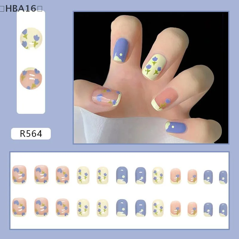 [(HBA16」 24 قطعة من رقعة الأظافر الصناعية اللطيفة، اضغط صناعي على ارتداء الأظافر الزائفة، أظافر صناعية قابلة للفصل، غطاء كامل للأظافر