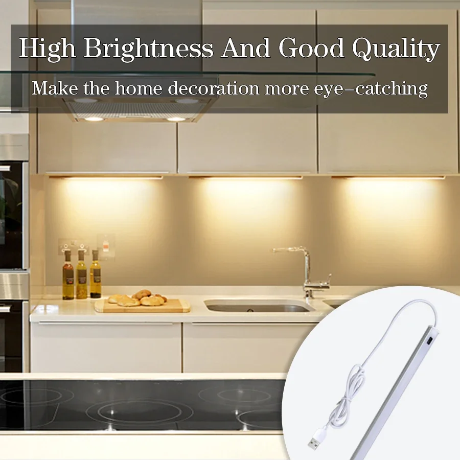 USB LED Bar Light Aluminium 30/40/50cm 3 Color Temperature Wall Lamp Hand Scan Sensor Switch Control Kitchen Closet Light