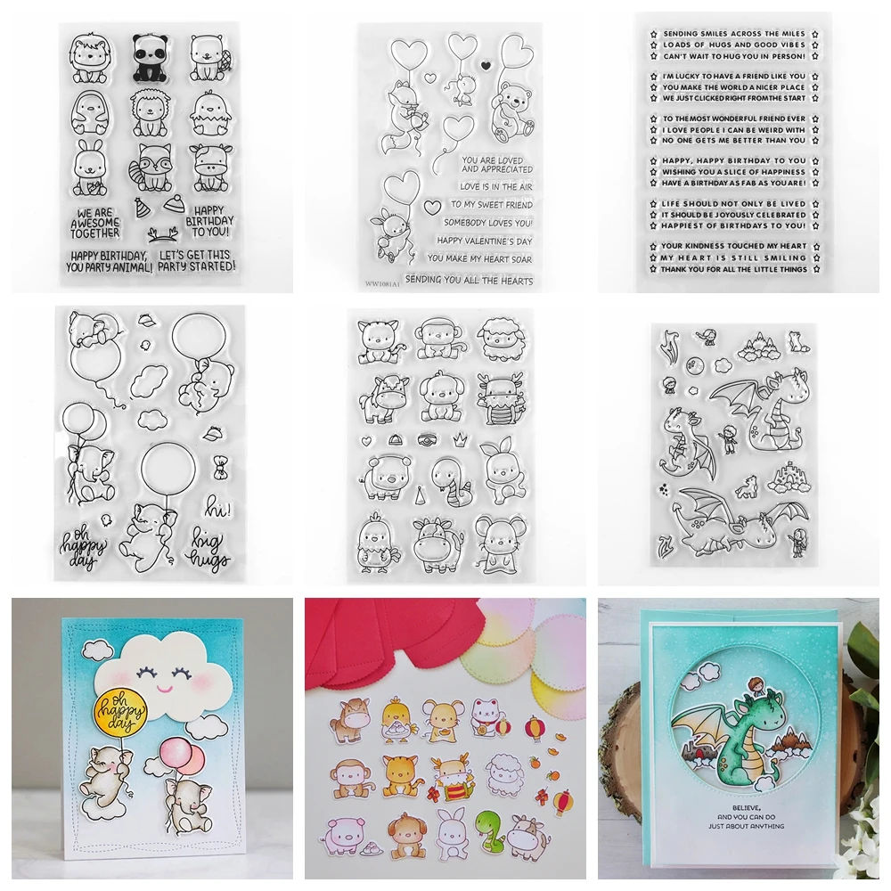 Chinese Zodiac Animals Clear Stamps and Metal Cutting Dies Sentiment Silicone Stamps for DIY Scrapbooking Embossing Paper Cards