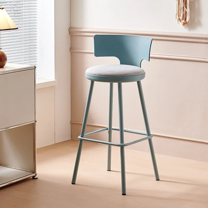 

Plastic Cushions Back Bar Stools High Minimalist Nordic Dining Bar Stools Kitchen Modern Blue Sillas De Comedor Home Furniture