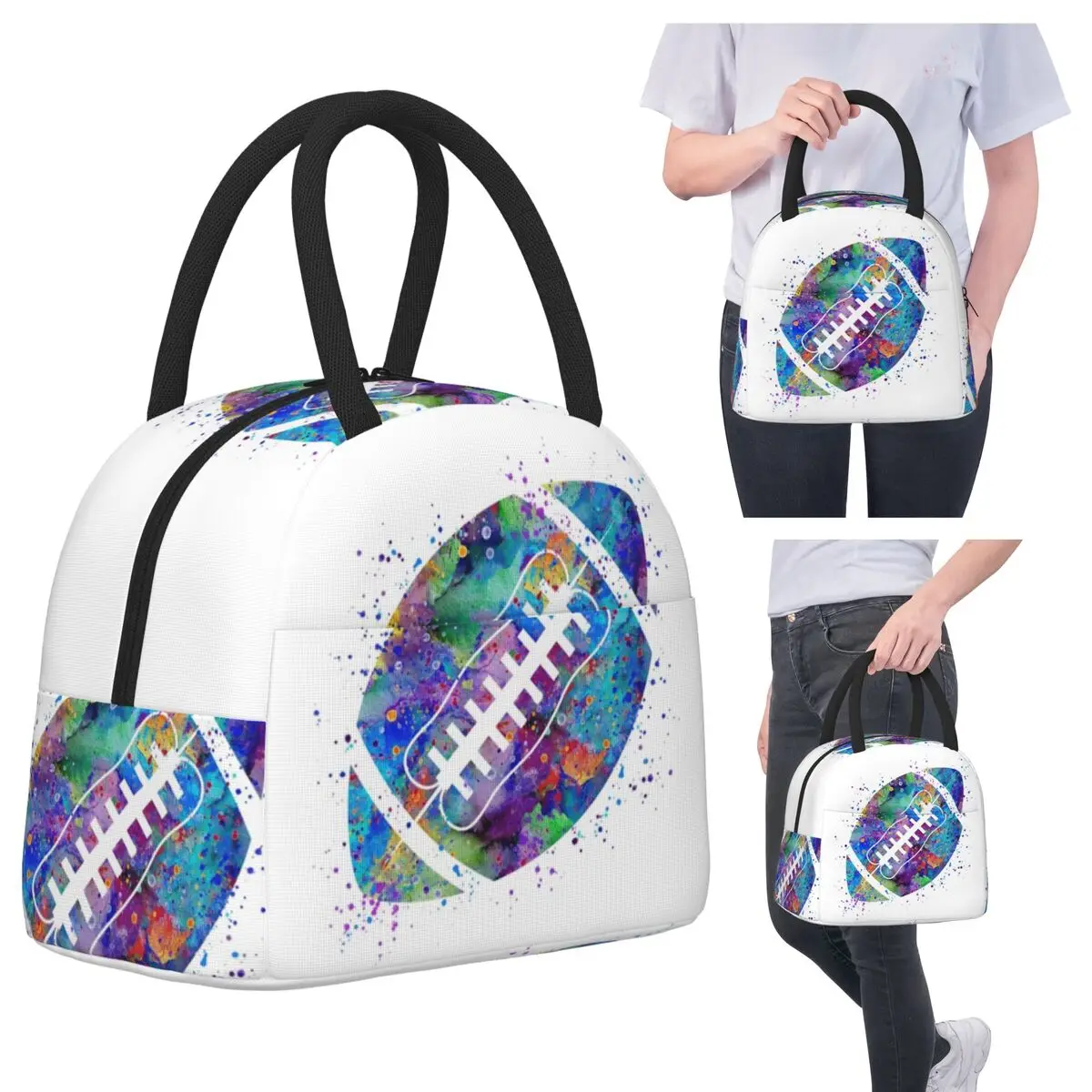 

American Football Ball Insulated Lunch Bag for Women Office Cooler Thermal Food Box Tote Portable Lunch Boxes Container