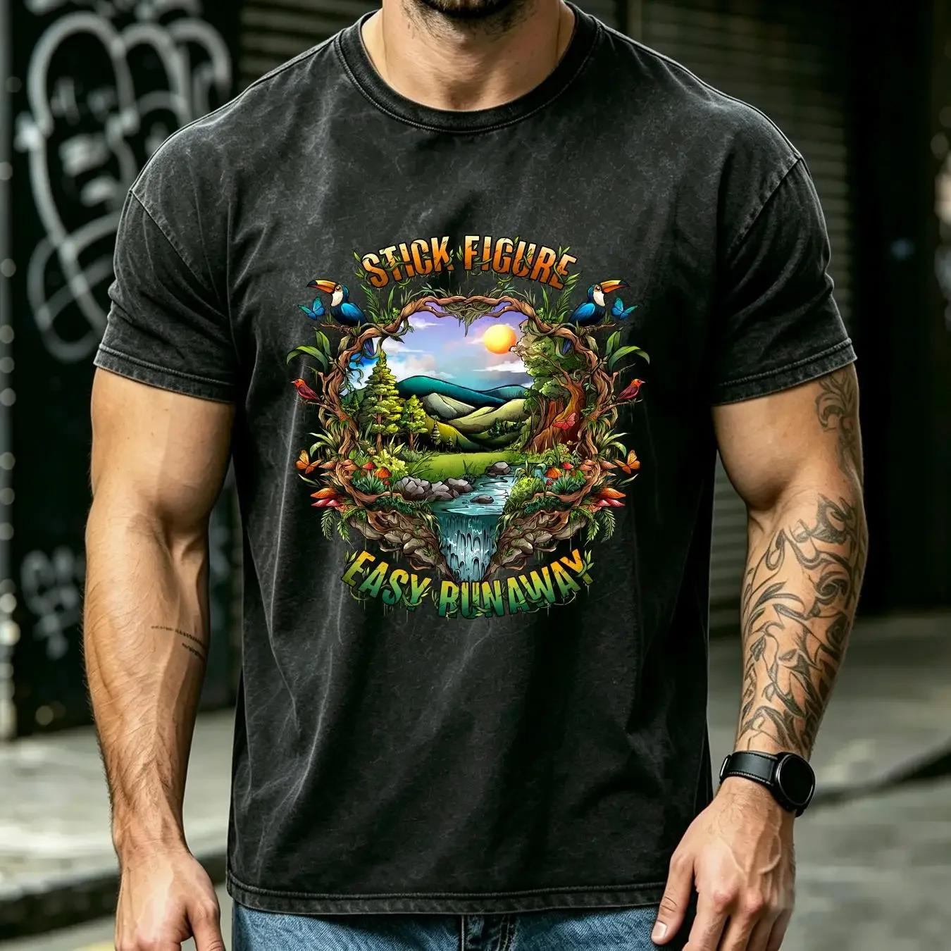 washed T Shirt Easy Runaway Stick Figure Reggae Full Size S 5XL long or short sleeves vintage Washed homme streetwear Stylish