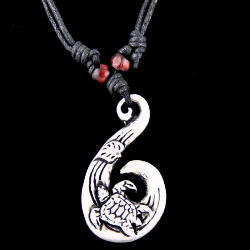 Hawaiian style Turtle Hook Pendant Necklace for Men Women\'s NZ Maori Fish Hook Choker Jewelry Necklace Amulet