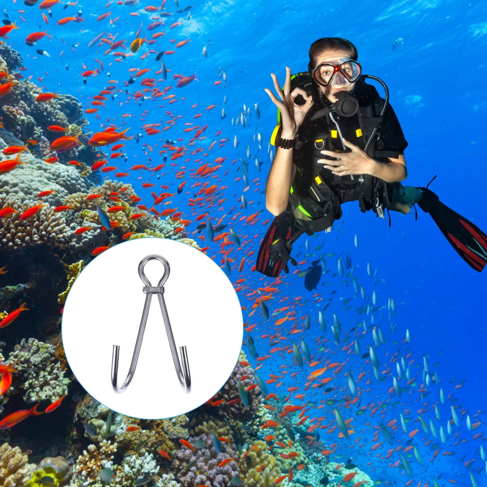 

1pc 316 Stainless Steel Dual Diving Hook For Reef Drift Stream Safety Quick-Release Buckle Compatible Scuba Diving Equipment