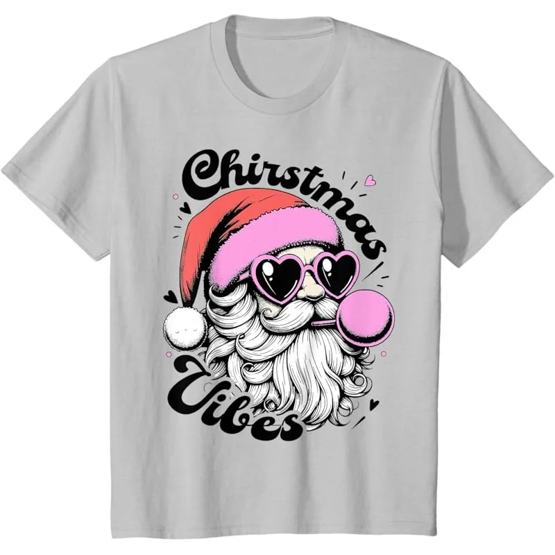 Christmas Merry Funny Vintage Pink Santa Claus Vibes Blowing Bubble Pjs T-Shirt