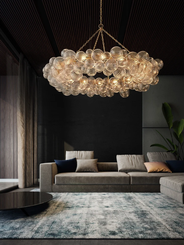 2026 Trendy Glass Bubble Art Gold Chrome LED Ceiling Chandeliers Lighting Lustre Suspension Luminaire Lampen For Living Room