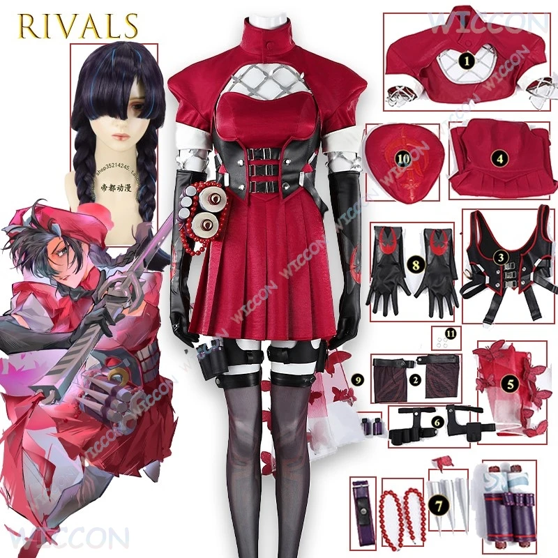 

Rivals Psylocke Crimson Huntress Official Cosplay Costume Women Anime Game Character Outfit Halloween Party Uniform Hair Ninja