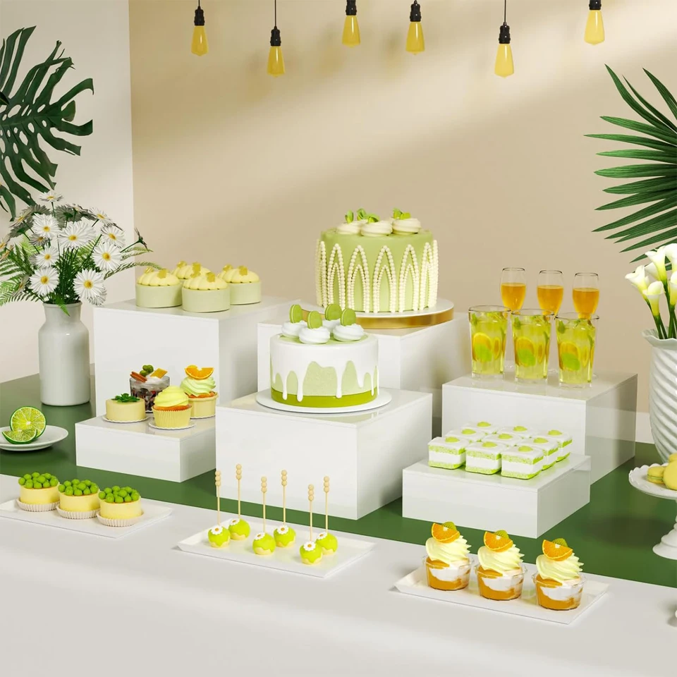 Kcgani Présentoirs cubiques en acrylique blanc pour desserts, 5 côtés avec fond creux, boîtes gigognes pour rangement et décoration pour table, fêtes, extérieur, événements Kcgani Présentoirs cubiques en acrylique blanc pour desserts, 5 côtés avec fond creux, boîtes gigognes pour rangement et décoration pour table, fêtes, extérieur, événements