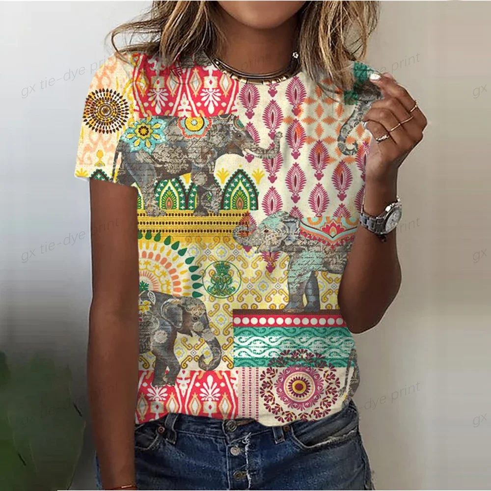 

Oversized Female Clothing Boho Style Women Clothes T-Shirts Sexy Girls Tees Tops Elephant Animals Watercolor 3D Print T Shirt