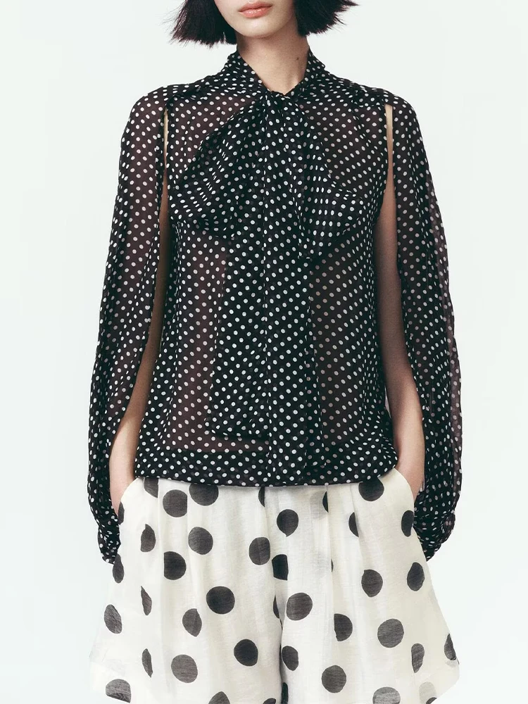 

European style new women's fashion versatile temperament bow-decorated cape-style long-sleeved shirt