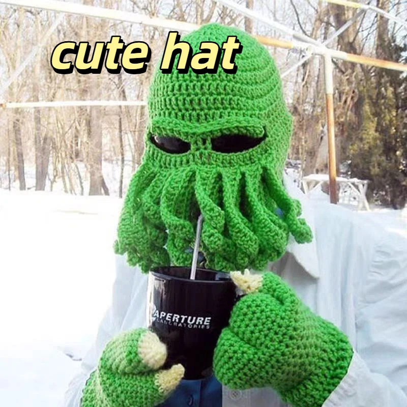 Funny Octopus Yarn Knit Hat Unique Octopus Mask Hat Full-coverage Hat Costume Prop Fully Enclosed Hat New Year Gift Winter Hat