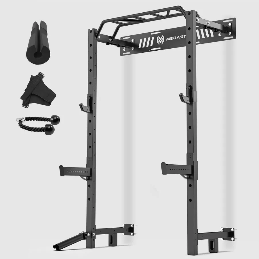 

Wall Mounted Power Rack 50x70mm Commercial Steel Compact Home Gym with Sandwich JCup Safety Arm and Landmine Attachments for Ho