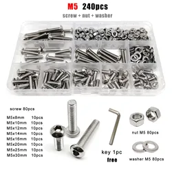 1 Box M1.6 M2 M2.5 M3 M4 M5 M6 M8 304 Stainless Steel Hex Hexagon Socket Allen Button Head Screw Bolt Nut Assortment Kit ISO7380
