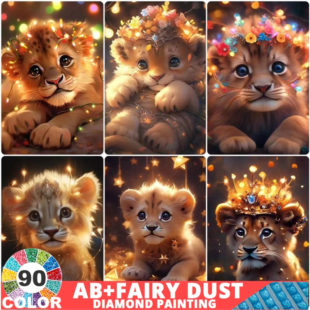 90 Colour AB Fairy Dust Lion Crown Diamond Painting Animal Cartoon 5D DIY 2024 New Product Set Fantasy Crafts Gift Home Decor