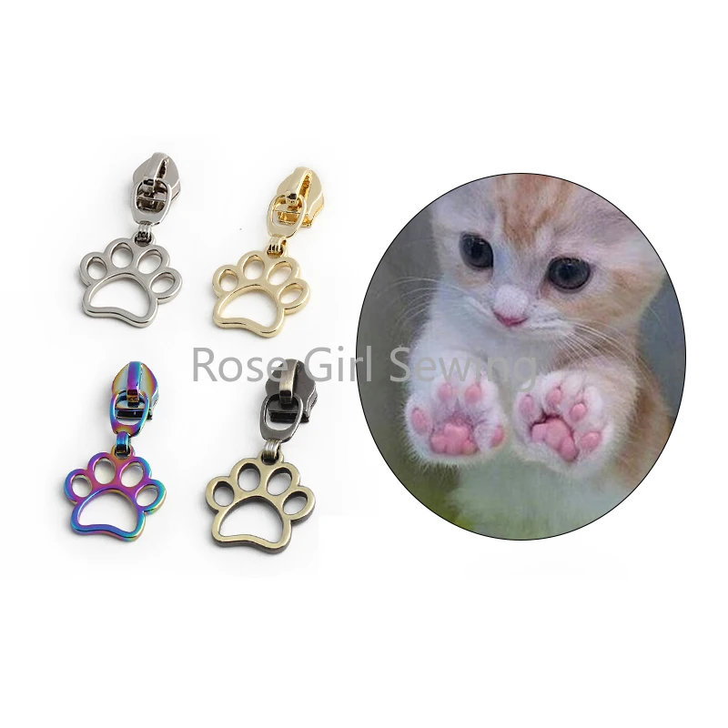 10/50/200PCS Dog/Cat Love Paw Shape 5# Nylon Zippers Sliders Pullers For Garment Handbag Bags Zip Head Repair Kit Accessories