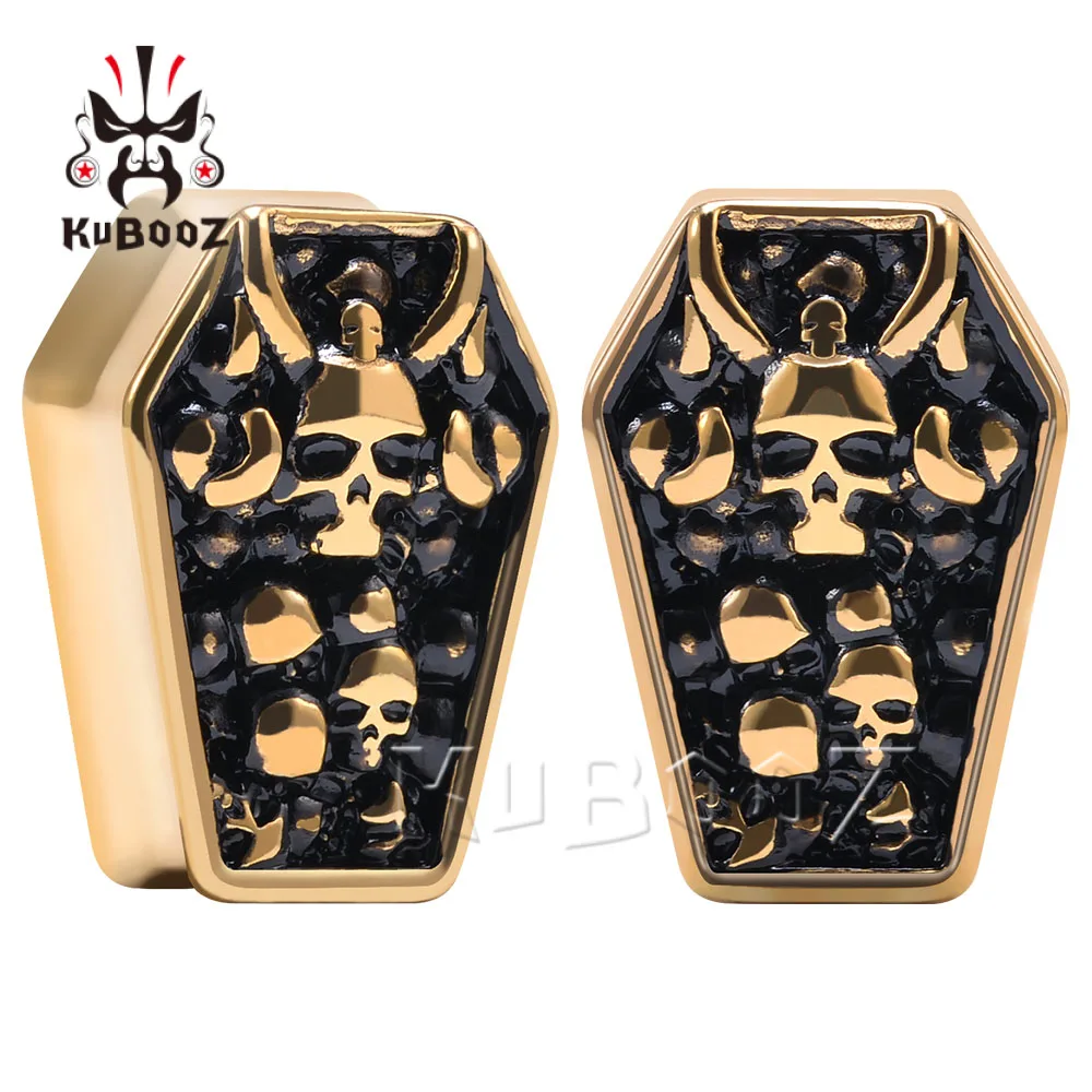 

1Pair Gothic Golden Skeleton Hexagon Ear Gauges - Stainless Steel Ear Tunnels & Stretchers for Ear Piercing Body Jewelry