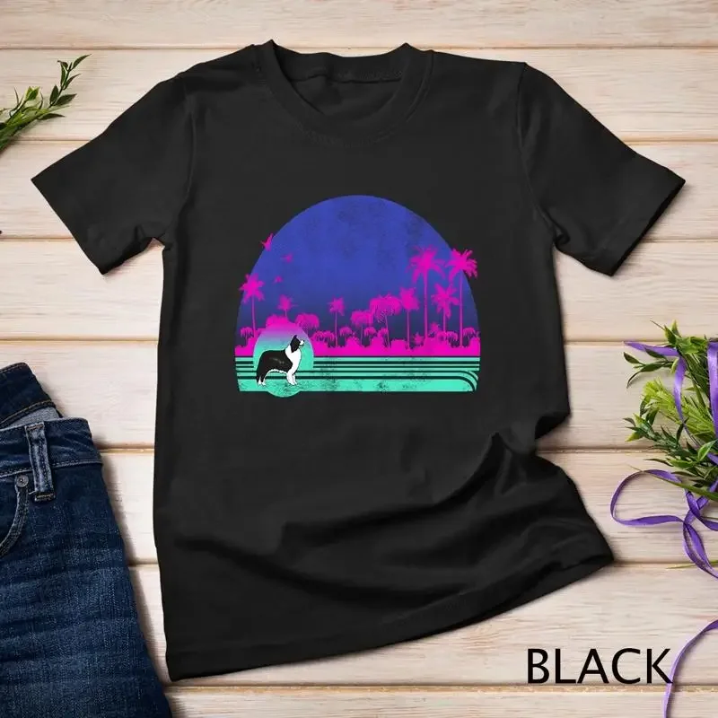 Graphic 365 Dog Breed Border Collie Retro Palm Tree Style Unisex T shirt
