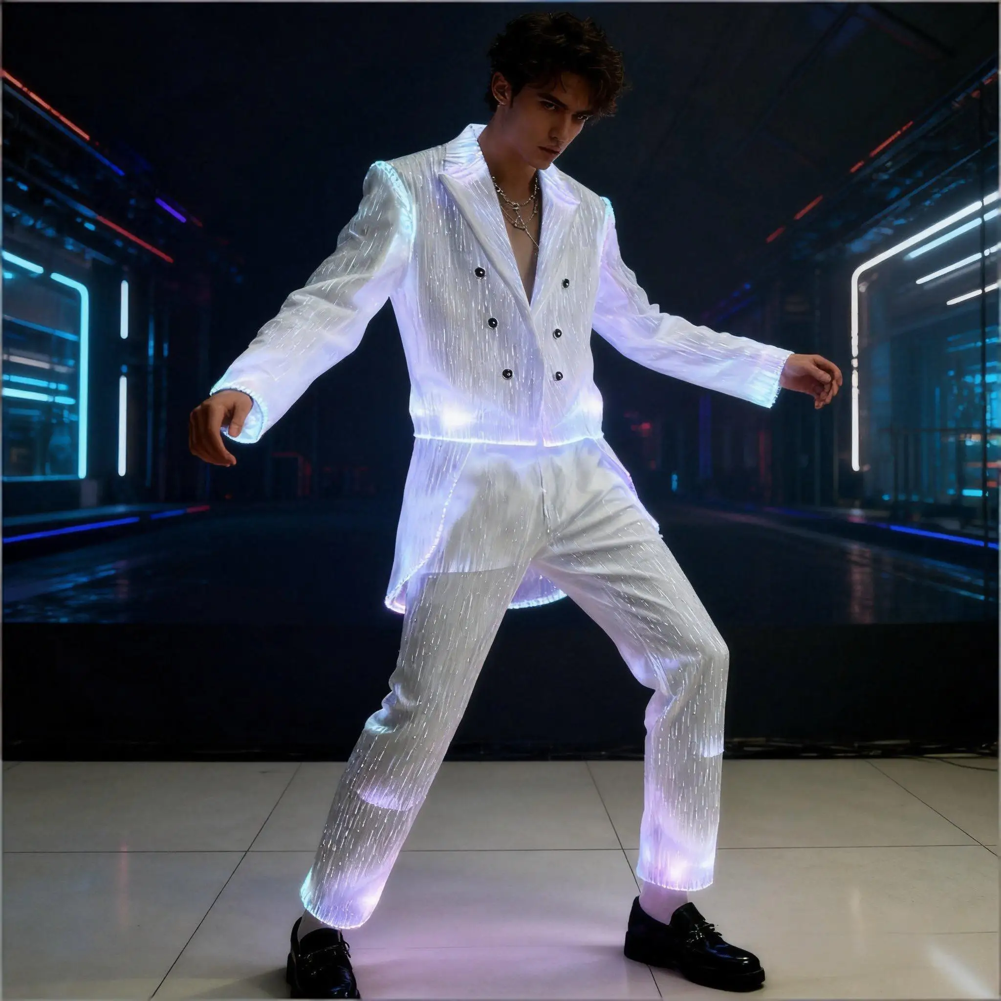 

Men's fiber optic suit tuxedo banquet nightclub performance glowing fashion design men's suit set