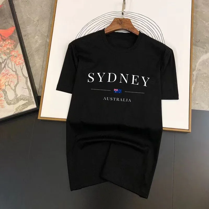 Verão feminino sydney letras imprimir y2k camiseta senhoras de manga curta luxo camisetas roupas soltas puro algodão macio casual topos