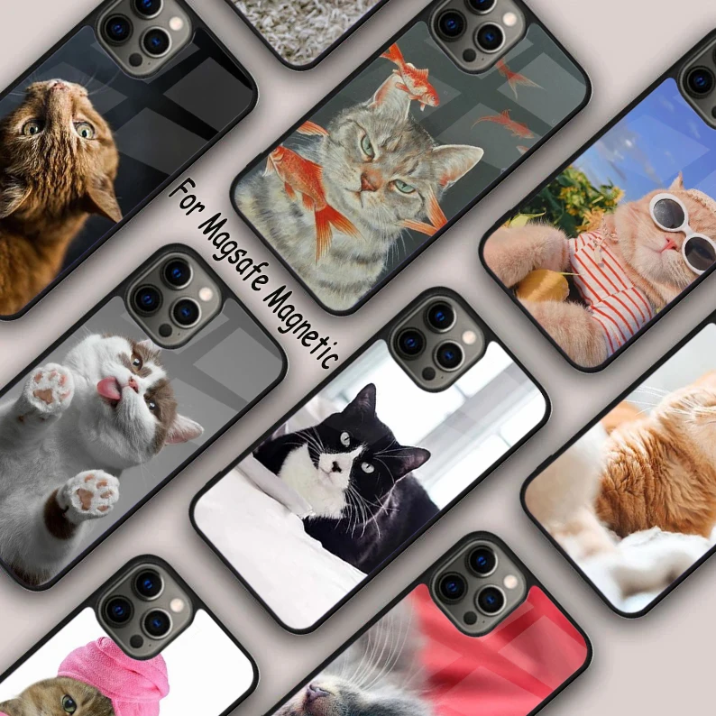 حافظة هاتف مغناطيسية على شكل حيوان قطة لطيفة لهاتف أبل آيفون 17 إير 16 14 13 12 برو ماكس 15 بلس شحن لاسلكي مع غطاء MagSafe #1