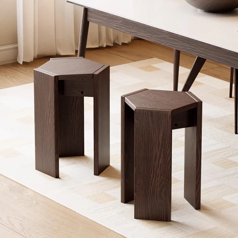 كرسي مربع سداسي من الخشب الصلب كرسي طعام قابل للتكديس ومسند للقدمين ومقاعد أثاث غرفة المعيشة المنزلية العثمانية مجموعة من كرسيين