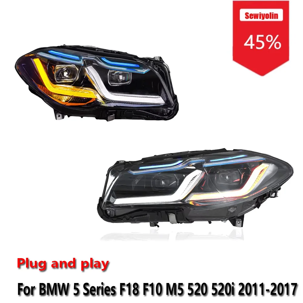 

Sewiyolin автомобильные светодиодные фары аксессуары для BMW 5 серии F18 F10 M5 520 520i 2011-2017 DRL тормозной указатель поворота Plug and Play