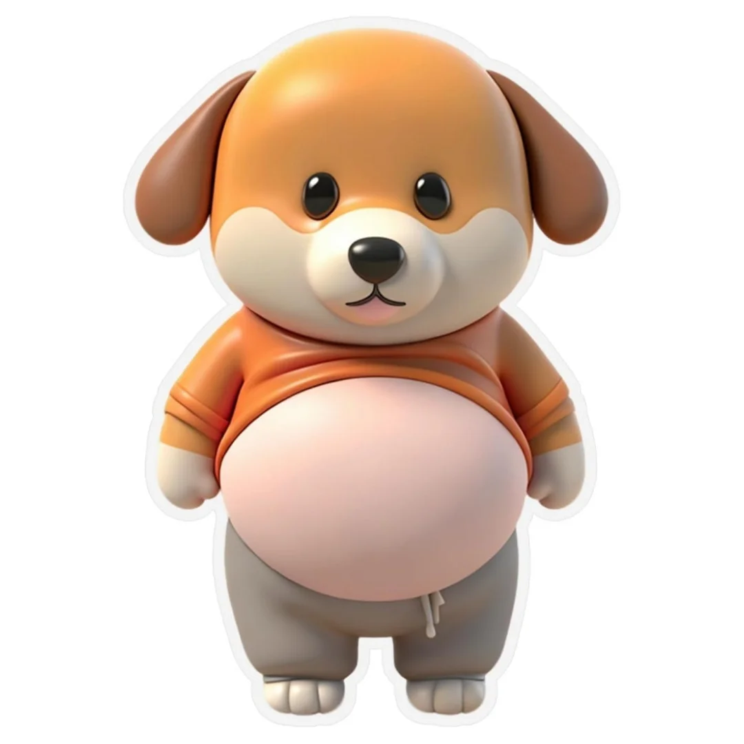 

3D мультяшная наклейка на живот собаки Шиба в оранжевом наряд с мягким розовым фоном, силиконовая самоклеящаяся вечеринка, подарки