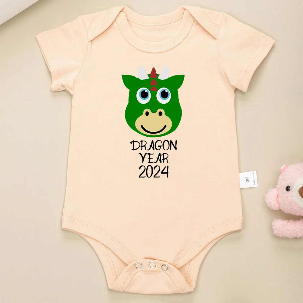 Dragon Year 2024 Cartoon Cute Baby Boy Onesie Black Short Sleeve Home Newborn Girl Clothes Cotton Romper High Quality Fabric