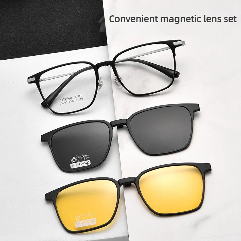 

Ultra-light Titanium Alloy Magnetic Anti Glare Night Vision Driving Polarized Sunglasses Retro Men's Myopia Prescription Glasses