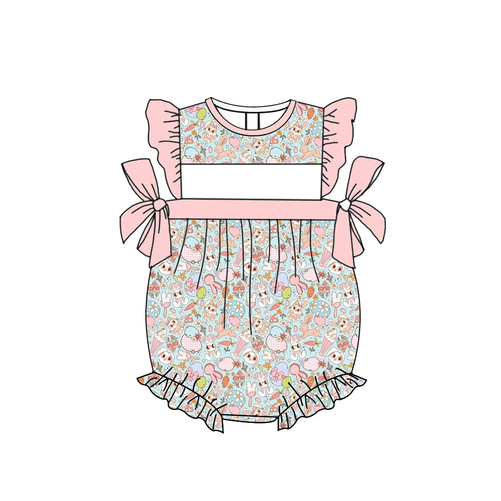 Baby clothing Easter jumpsuit clothing boutique children's set Easter bunny carrot flower print pearl bow baby jumpsuit