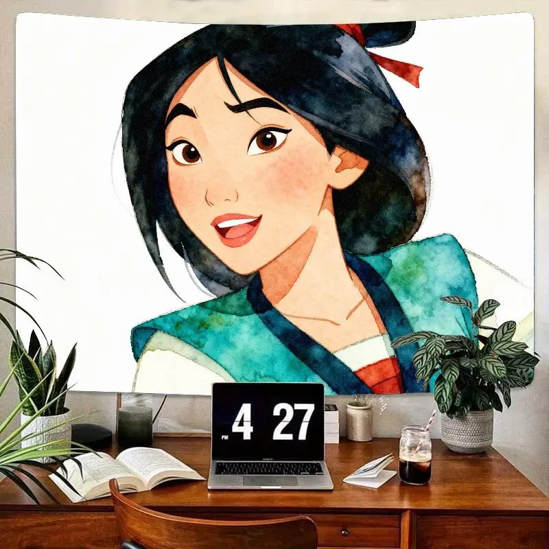 

1 шт., акварельный гобелен Disney Mulan, эстетическое настенное искусство из полиэстера для декора гостиной, спальни, общежития, подарок для девочек и фанатов