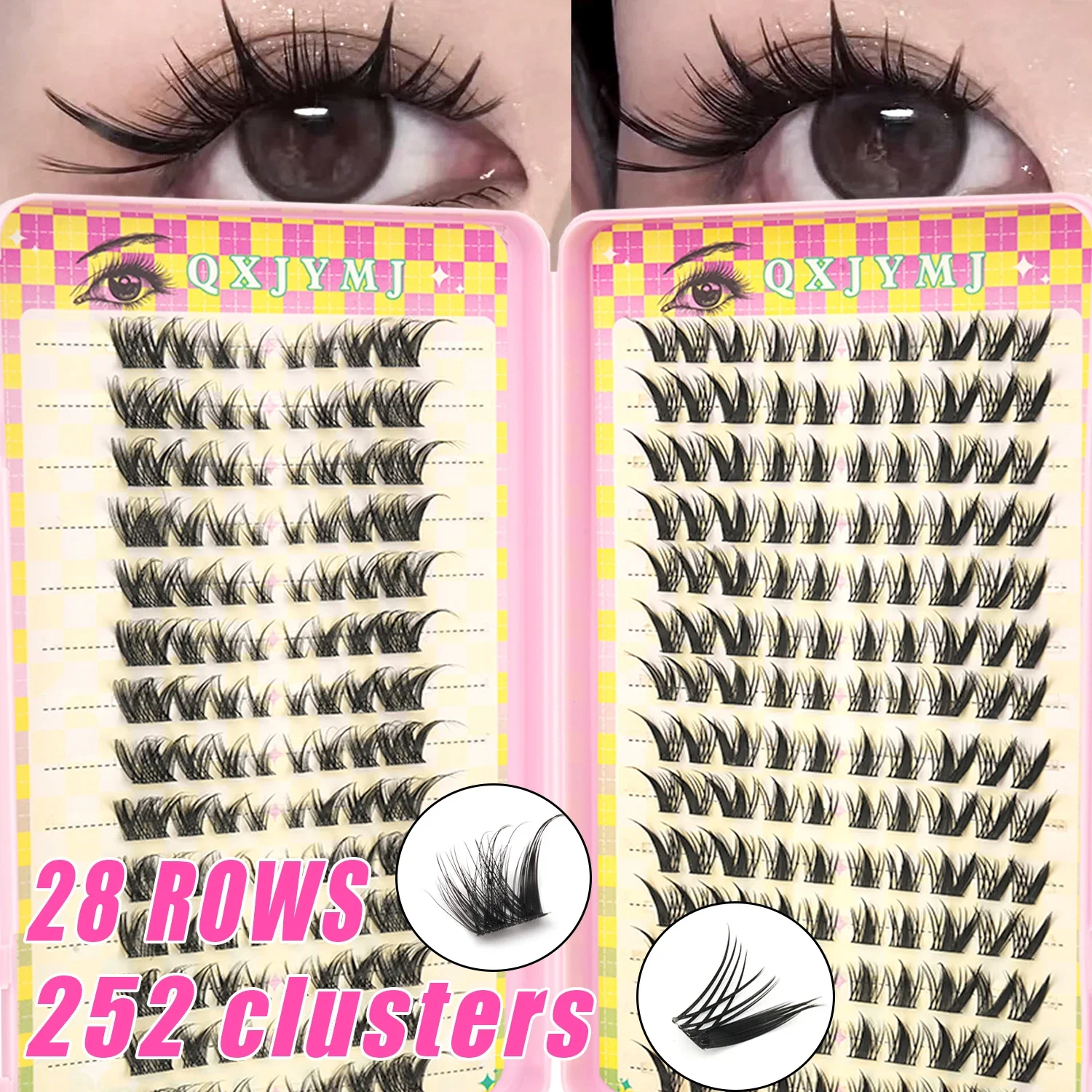 252 Clusters Nine-Tailed Rabbit Cluster Lashes 28 Rows Mixed Length (8-15mm) DIY Soft Self-Apply Individual Eyelash Extensions