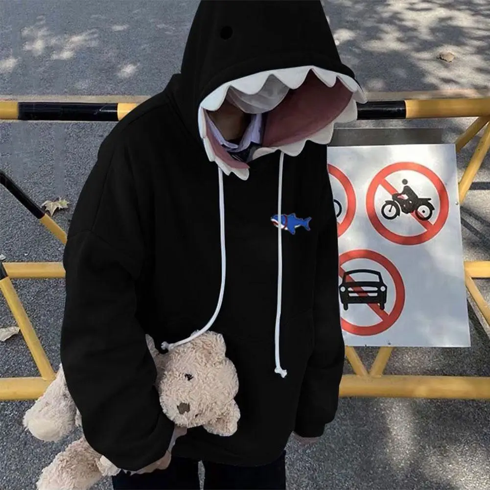 Funny Shark Patchwork Hoodies Man Autumn Kawaii Sweatshirt 2023 Casual Long Sleeve Pullover School Couple Clothes New