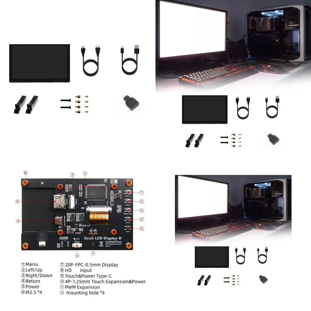 

652F 5 -дюймовый монитор экрана для 5B+ 4B Development Poard HDTV -дисплей
