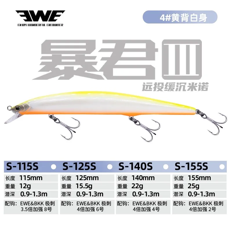 2025 Nieuwe EWE Tyrant III Super Lange Gooi Langzaam Zinkende Minnow Vissen Lokken 12g/15.5g/22g/25g Isca Kunstmatige Wobbler Nep Aas