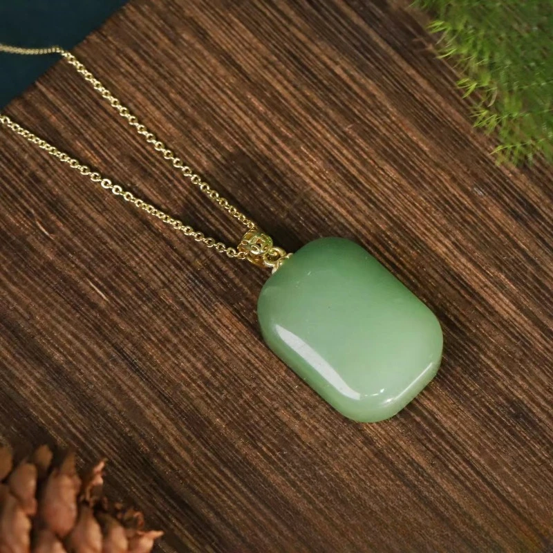 Natural Dongling Jade Inlaid Pendant Women's Necklace