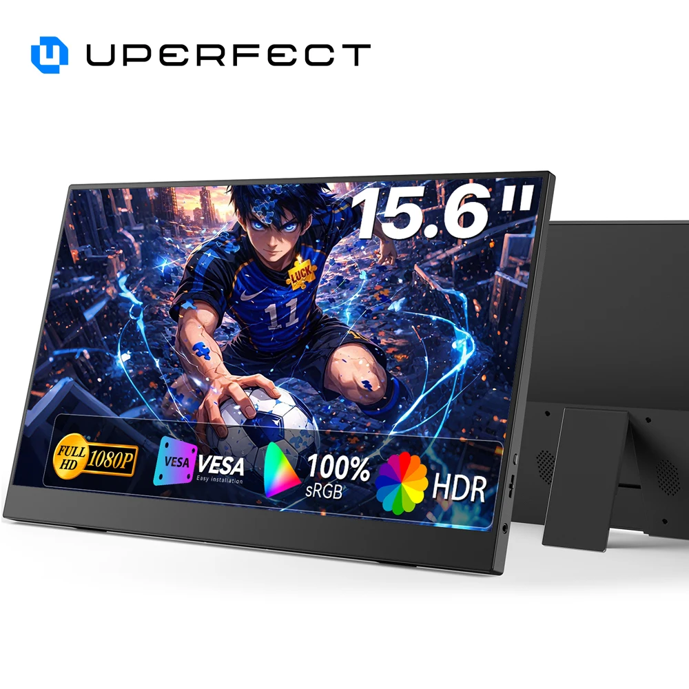 UPERFECT 60hz Gaming Portable Monitor 15.6 Inch 1080P DisPlay USB C Faster Response Time IPS HDR Ultra Slim Screen For Office