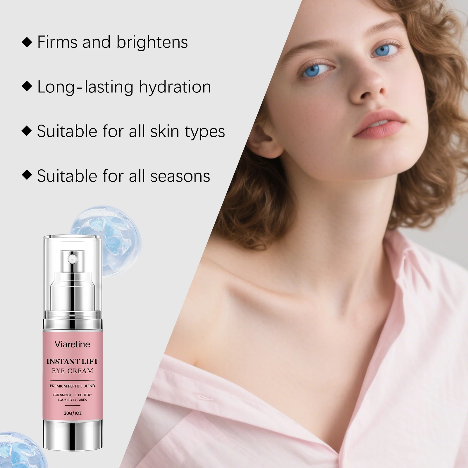 Viareline Peptide Eye Cream Anti Aging Firming Fine Lines Dark Circles Eye Bags Removal Deep Hydration Lifting Eye Tighten Cream