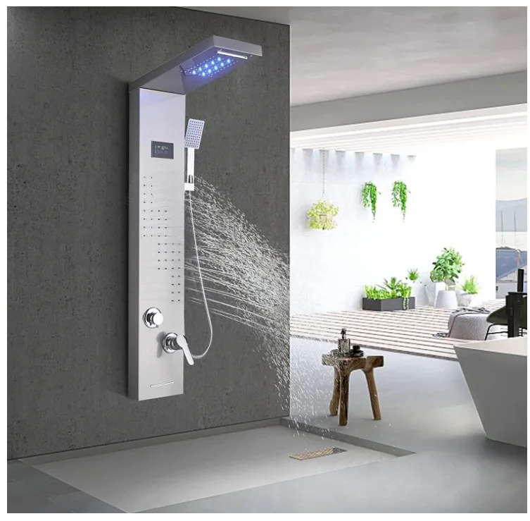 

Bathroom 6 Ways Thermostatic Shower Diverter Rainfall Shower Heads Ceiling Waterfall SPA Shower Panel