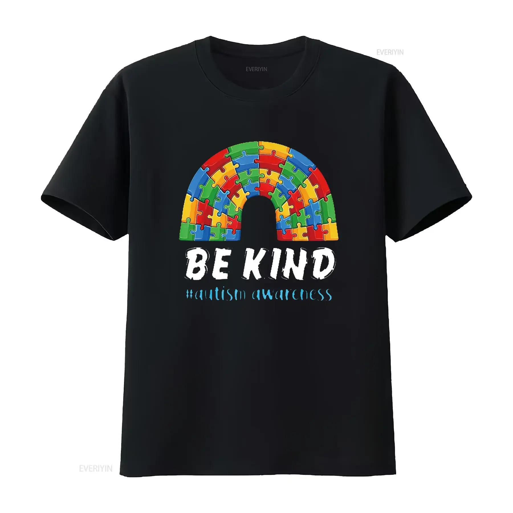 Mens Rainbow Puzzle Autism Support Be Kind Awareness T Shirt Black X Large vintage Washed Unisex Versatile designer clothes