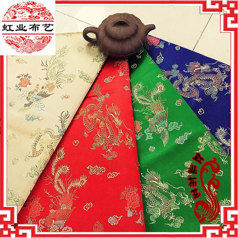 

High-density color dragon phoenix brocade satin fabric cloth imitation antique costume cheongsam