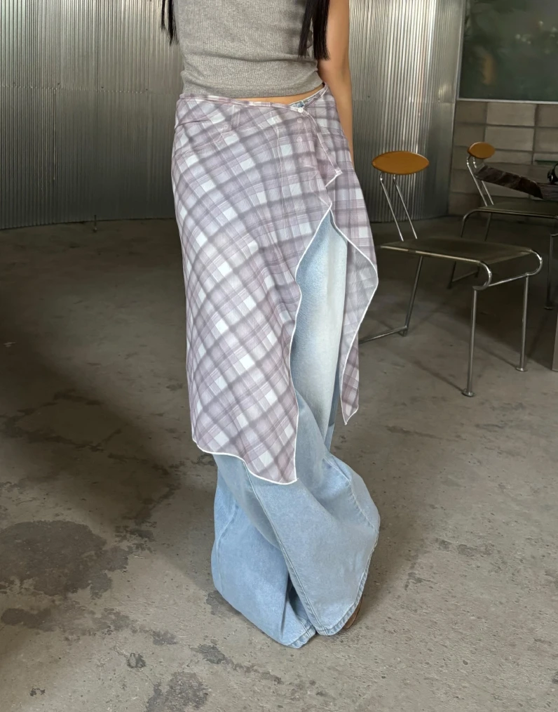 Koreański styl Jednoczęściowa, warstwowa, szyfonowa półspódnica w kratę