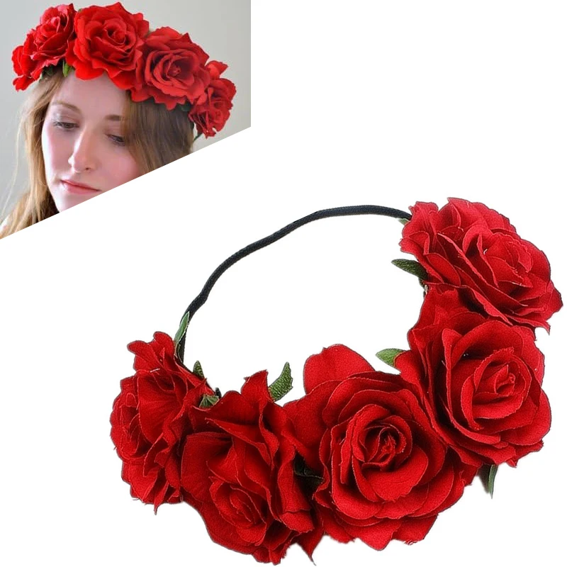 Women's Hawaiian Stretch Rose Flower Headband Floral Crown for Garland Party Maternity Photoshoot