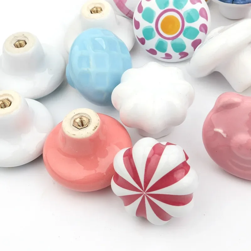 Rural Acme Nordic Style Ceramic Single Cartoon Round  Wardrobe Kitchen Garden Door Handle Modern Cabinet Handle
