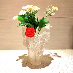 20CM/7.9in New Art Crystal Imitation Glass Vase European Luxury Home Gift Red Flower Cluster Glass Vase Home Accessories