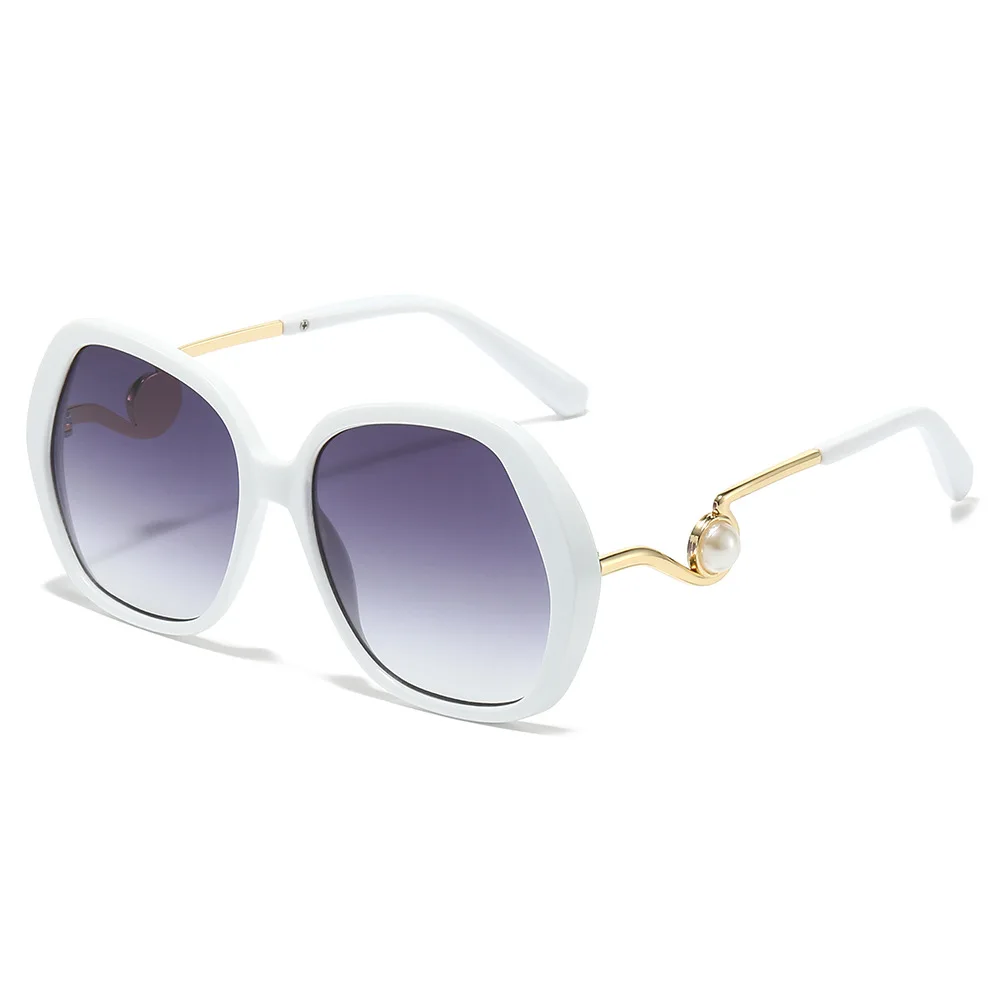 Large Frame Aviation Sunglasses Men Women PC Pearl Decoration Unique Temple UV400 Sun Shades