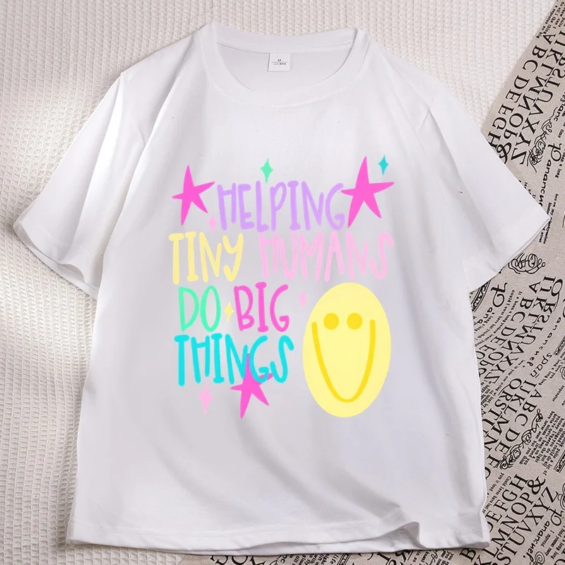 Helping Tiny Humans Do Big Things T-shirt Women Teach Preppy First Day of School T Shirt Back To School Tees
