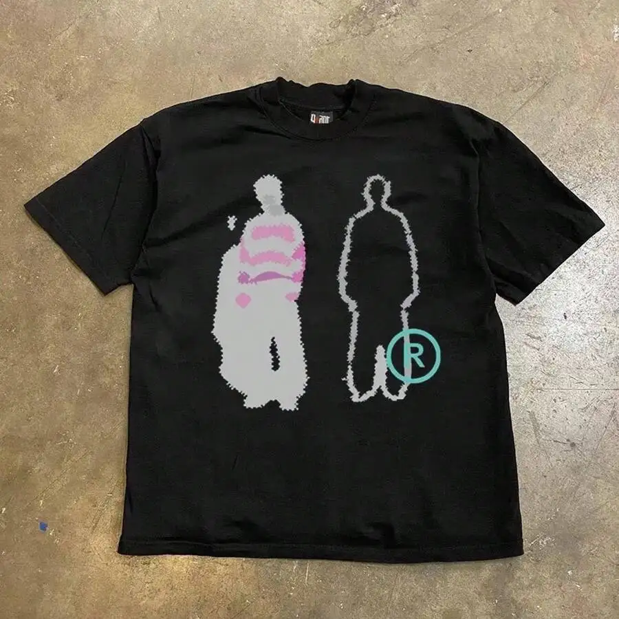 Men 250g Heavy Weight Pure Cotton! American Oversize Vintage Silhouette Print Couple Loose Short-Sleeve T-Shirt Men Y2K Mens Clothes