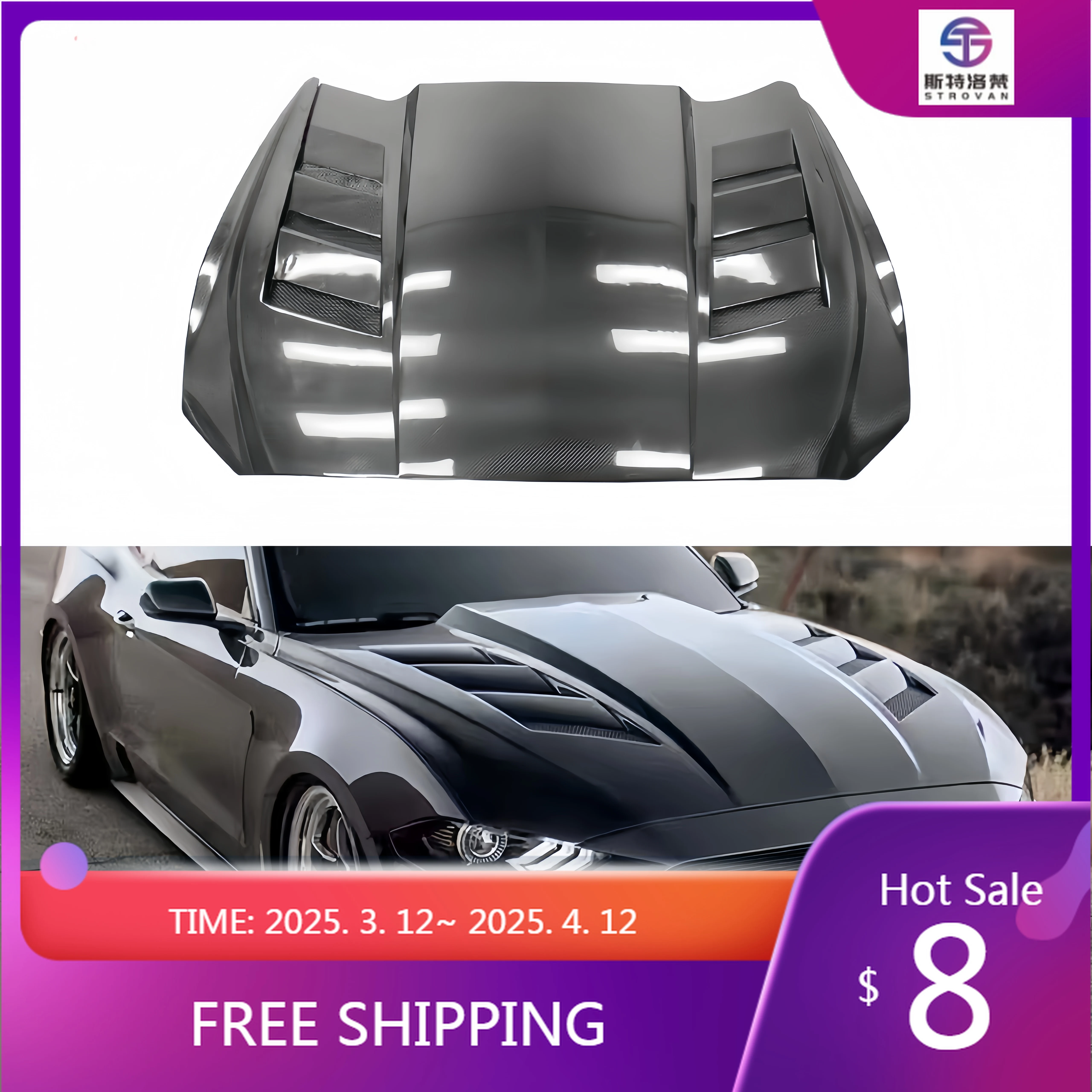 

Deren High QualityNew Carbon Fiber Engine Cover for Ford Mustang AC Style Open Hole Front Hood with Bolts